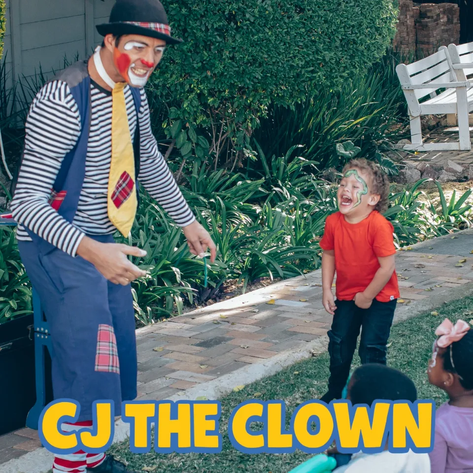 CJ the Clown entertaining a party crowd